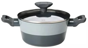 Oala cu capac de sticla Tasty 678536, 20 cm, 2.5 l, Manere moi, Aluminiu, Acoperire antiaderenta, Gri