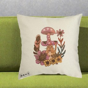 Perna Decorativa Ciuperca Pisica Boho, 40x40 cm, Ecru, Husa Detasabila, Perna Inclusa, BEKZ®