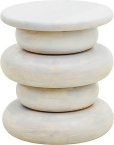 Masuta Laterala Rotunda Calina Lemn Masiv De Mango Alb D40x45 Cm