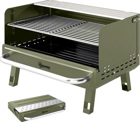 Outsunny Grătar pe Cărbune Pliabil 52x37x31,8 cm cu Grilă Reglabilă Raft Lateral Pliabil și Tavă Detașabilă Verde | Aosom Romania