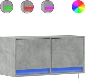 vidaXL Comodă TV de perete cu lumini LED, gri beton, 80x31x38 cm
