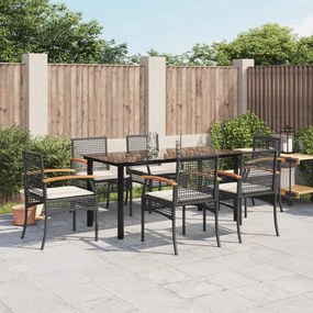 vidaXL Set mobilier de grădină cu perne, 7 piese, negru, poliratan