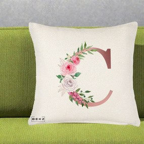 Cadou Personalizat - Perna Personalizata Monograma Rose Gold Litera C, 40x40 cm, Crem Reliefat, Husa Detasabila, Perna Inclusa, BEKZ®