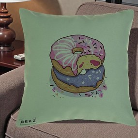 Perna Decorativa Donuts Roz si Mov, 40x40 cm, Verde, Husa Detasabila, Perna Inclusa, BEKZ®