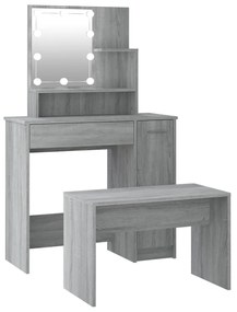 3114121 vidaXL Set de măsuță de toaletă cu LED, stejar sonoma, lemn prelucrat