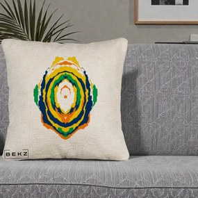 Perna Decorativa Oval Abstract Multicolor, 40x40 cm, Bej Canapea, Husa Detasabila, Perna Inclusa, BEKZ®