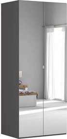Dulap FLEX, gri grafit, PAL, cu 2 usi si oglinda, 100x66x218 cm
