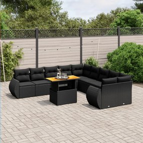 3272385 vidaXL Set canapele de grădină cu perne, 11 piese, negru, poliratan