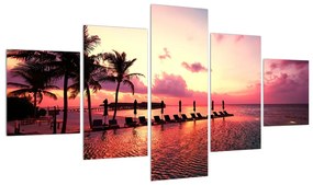 Tablou cu plajă și palmieri și soare (125x70 cm), în 40 de alte dimensiuni noi