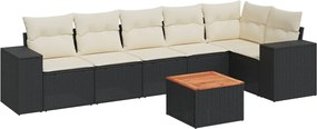 vidaXL Set canapele de grădină cu perne, 7 piese, negru, poliratan