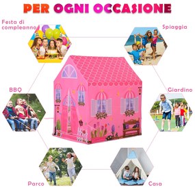 Cort Princess Play HOMCOM pentru Fete de peste 3 ani pentru Interior si Exterior Roz 93 x 69 x 103 cm | Aosom RO