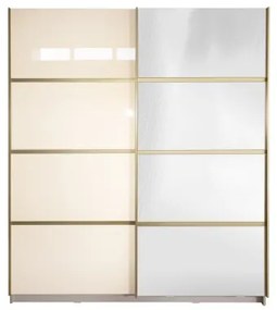 Gold Dulap 1800 Crem cu usi MDF Lucios si Oglinda + 1 Comoda