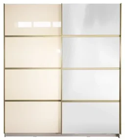 Gold Dulap 1800 Crem cu usi MDF Lucios si Oglinda + 1 Comoda