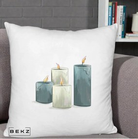 Perna Decorativa Lumanari Hygge Alb-Verde, 40x40 cm, Alb Pufos, Husa Detasabila, Perna Inclusa, BEKZ®