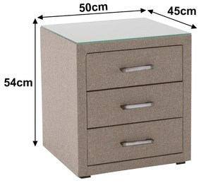 Noptieră, material textil maro deschis/sticlă, SAMRENO