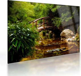 Tablou pe sticlă - Pod prin râu (70x50 cm)