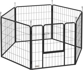 PawHut Țarc pentru Câini Portabil din 6 Panouri, 160x80x80 cm, Negru | Aosom Romania