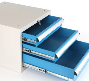 Dulap pentru masa atelier Solid, 3 sertare, albastru - ral 5012