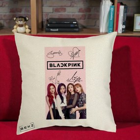 Perna Personalizata K-pop BLACKPINK Semnaturi si Foto, 40x40 cm, Ecru, Husa Detasabila, Perna Inclusa, BEKZ®