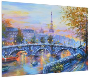 Tablou cu peisaj pictat cu turnul Eiffel (70x50 cm), în 40 de alte dimensiuni noi