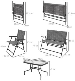 Outsunny Set de mobilier pentru exterior din 4 piese pentru terasa, Set de gradina cu doua fotolii pliabile, Gri mixt