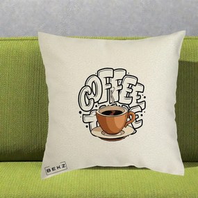 Perna Personalizata COFFEE cu Cana, 40x40 cm, Ecru, Husa Detasabila, Perna Inclusa, BEKZ®