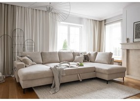 Colțar bej extensibil cu tapițerie din catifea reiată (cu colț pe partea dreaptă) Lofty Lilly – Miuform