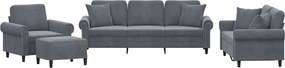 vidaXL Set canapea cu perne, 4 piese, gri închis, catifea