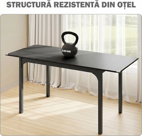 HOMCOM Masă de Grădină Extensibilă pentru 4-6 Persoane cu Picioare din Oțel, 160x70x75 cm, Negru | Aosom Romania