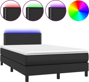 vidaXL Pat box spring cu saltea și LED, negru, 120x190 cm, piele eco