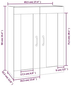 Dulap de perete suspendat, gri sonoma, 69,5x32,5x90 cm 1, sonoma gri