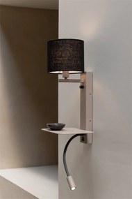 Aplica cu raft si reader LED, port USB si abajur textil negru Florence