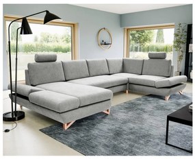 Canapea colțar extensibilă AVESTA, tapițată, în formă de U, gri, cu spațiu de depozitare