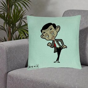 Perna Personalizata Mr. Bean Caricatura, 40x40 cm, Verde Menta, Husa Detasabila, Perna Inclusa, BEKZ®