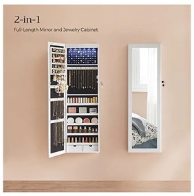 Dulap de perete pentru bijuterii, Songmics, cu inchidere, B01EKVL2XS, Alb