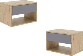 Set 2 Noptiere Pedro, 1 Sertar, Stejar Artisan/Antracit, 53 x 35 x 33 cm