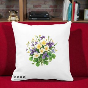 Perna Decorativa Viorele Iris Violet si Trifoi, 40x40 cm, Alba Mata, Husa Detasabila, Perna Inclusa, BEKZ®
