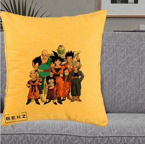 Perna Personalizata Dragon Ball Z Grup Complet, 40x40 cm, Galben, Husa Detasabila, Perna Inclusa, BEKZ®