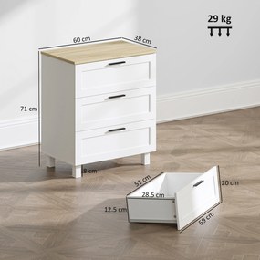 HOMCOM Comodă Modernă cu 3 Sertare 60x38x71 cm Albă și Culoare Lemn | Aosom Romania