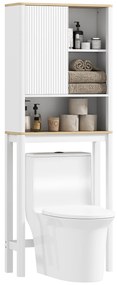 HOMCOM Mobilier de depozitare deasupra toaletei cu ușă canelată, compartimente, poliță reglabilă, 65x25x170cm, alb | Aosom Romania