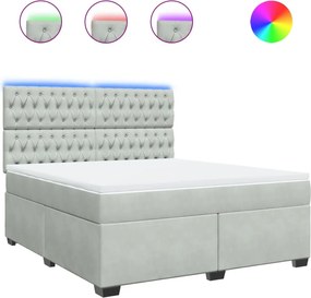 vidaXL Pat box spring cu saltea, gri deschis, 180x200 cm, catifea