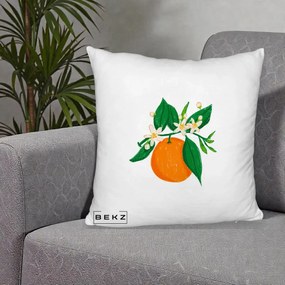 Perna Decorativa Portocala in Floare, 40x40 cm, Alb Pufos, Husa Detasabila, Perna Inclusa, BEKZ®
