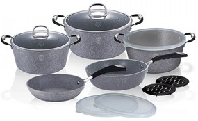 Set oale si tigai marmorate (13 piese) din aluminiu forjat Gray Stone Touch Line Berlinger Haus BH 6176