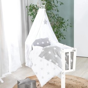 Pătuț leagăn alb cu roți și baldachin 40x90 cm Little stars – Roba