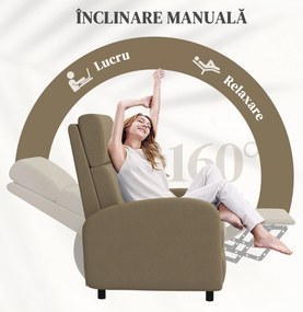 Fotoliu Relax HOMCOM Înclinabil Manual la 160° cu Suport pentru Picioare, Fotoliu Ergonomic Tapițat în Material Efect de In pentru Dormitor, Birou, Living și Sufragerie, Bej | Aosom Romania