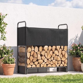 Outsunny Suport pentru Lemne de Foc pentru Interior și Exterior, Oțel Galvanizat cu Husă Oxford, 132x38x118 cm, Negru | Aosom Romania