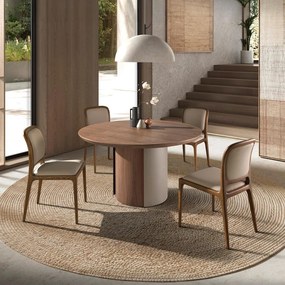 Masa rotunda moderna cu blat din furnir natural de nuc Walnut 1163