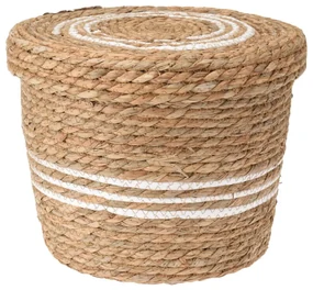 Cos depozitare cu capac, 35x35x27 cm, ratan/salcie, maro/alb