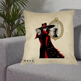 Perna Personalizata Hellsing Alucard cu Pistoale, 40x40 cm, Crem, Husa Detasabila, Perna Inclusa, BEKZ®