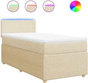 vidaXL Pat box spring cu saltea, crem, 90x190 cm, textil